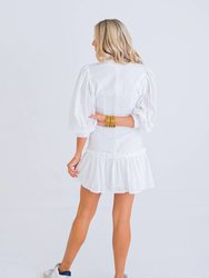 Eyelet Wrap Puff Sleeve Dress