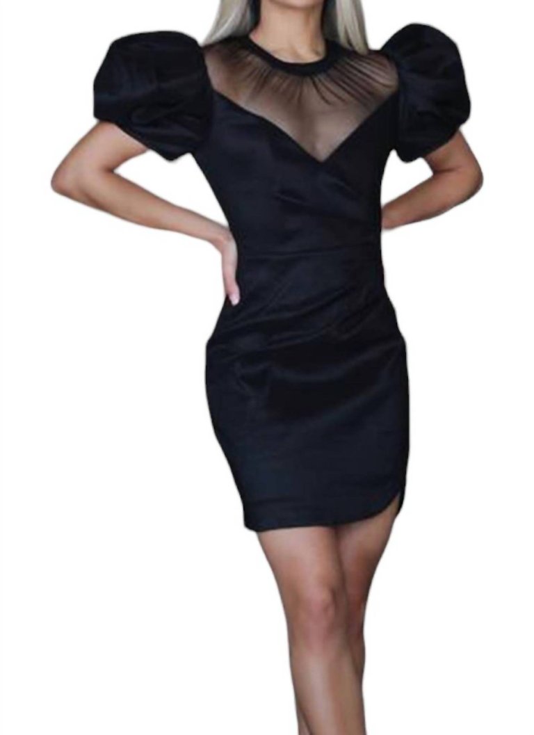 Illusion High Neck Short Sleeves Dress In Black