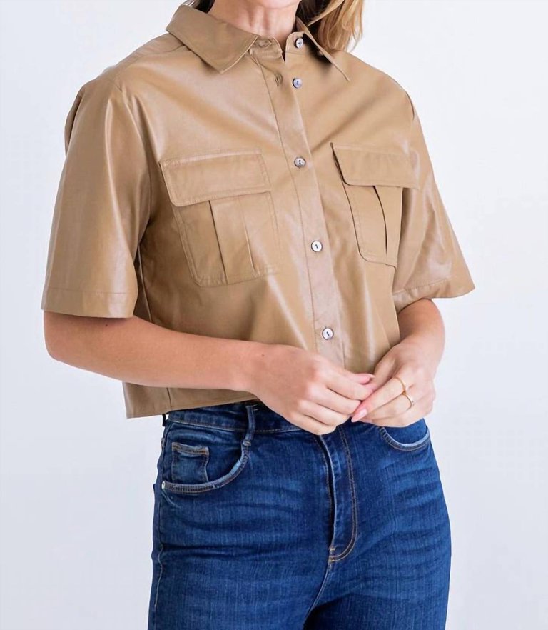 Pleather Camp Shirt - Truffle