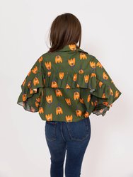 Poplin Poppy Ruffle Back Button Up Top