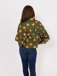 Poplin Poppy Ruffle Back Button Up Top