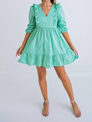 Poplin Ruffle Tier Dress - Green