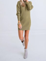Rib Mock Sweater Dress - Olive
