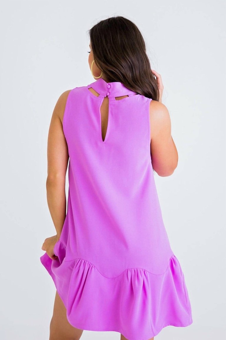 Solid Cut-Out Neck Ruffle Bottom Dress In Pink