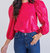 Solid Pleather Puff Sleeve Top - Hot Pink