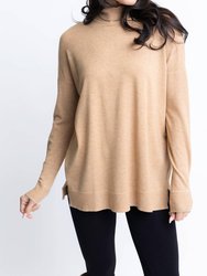 Solid Turtleneck Sweater Tunic - Camel