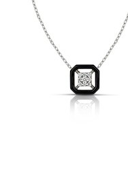 Deco Gold Necklace with Diamonds and Black Enamel - Silver/Black