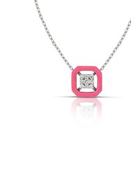 Deco Gold Necklace With Diamonds And Pink Enamel - Pink/Silver