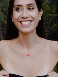 Groovy Gold Necklace With Diamonds And Pink Enamel