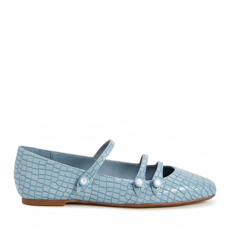 The Evie Button Flat - Arctic Blue - Arctic Blue