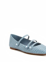 The Evie Button Flat - Arctic Blue