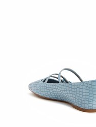 The Evie Button Flat - Arctic Blue