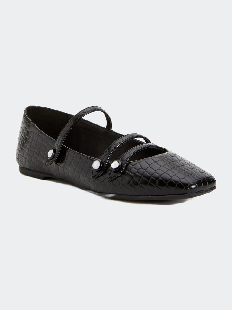 The Evie Button Flat - Black