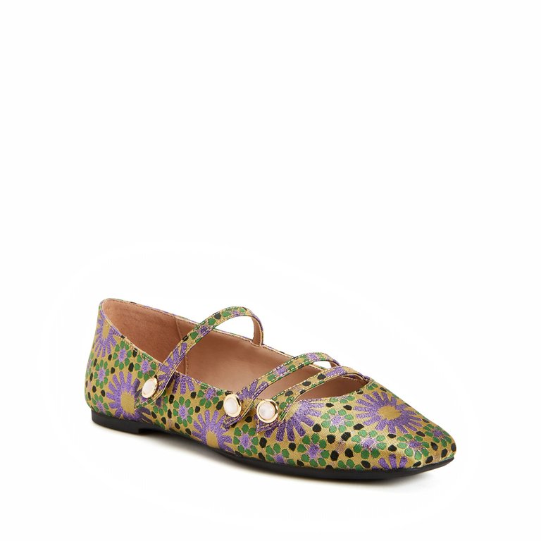 The Evie Button Flat - Violet Multi - Violet Multi