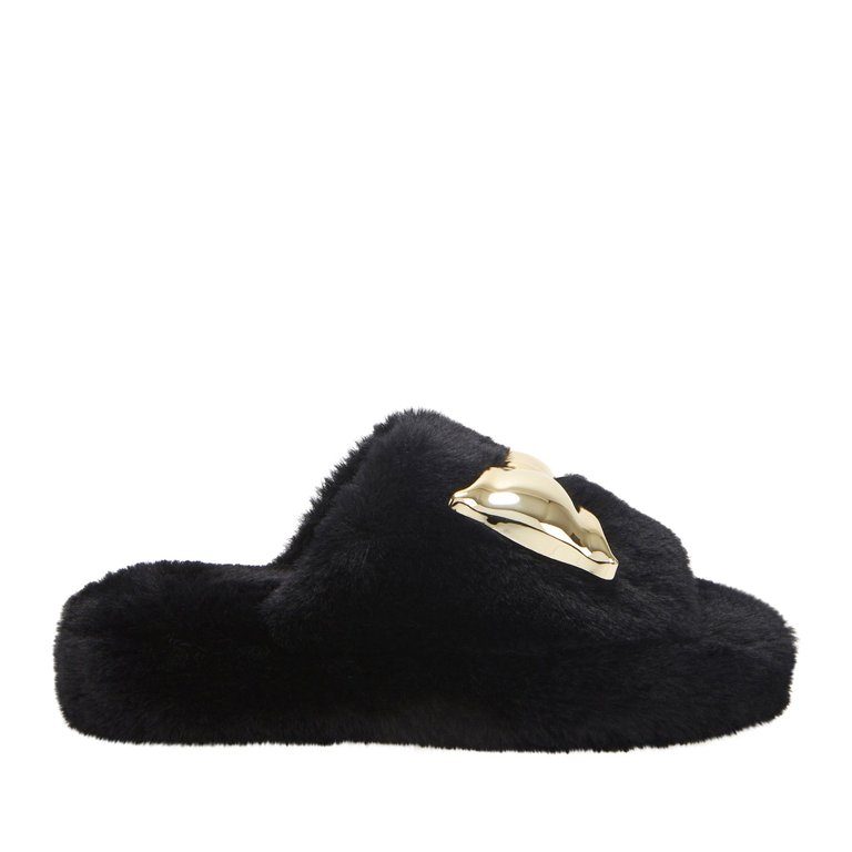 The Fuzzy Bow Slide - Black - Black