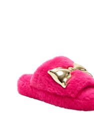 The Fuzzy Bow Slide - Hot Pink