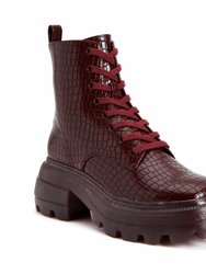 The Geli Combat Croco Emboss Boot - Burgundy - Burgundy