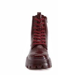 The Geli Combat Croco Emboss Boot - Burgundy