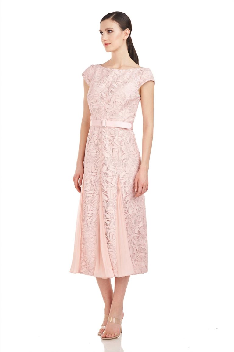 Angelina Lace Tea Length Dress In Pink - Pink