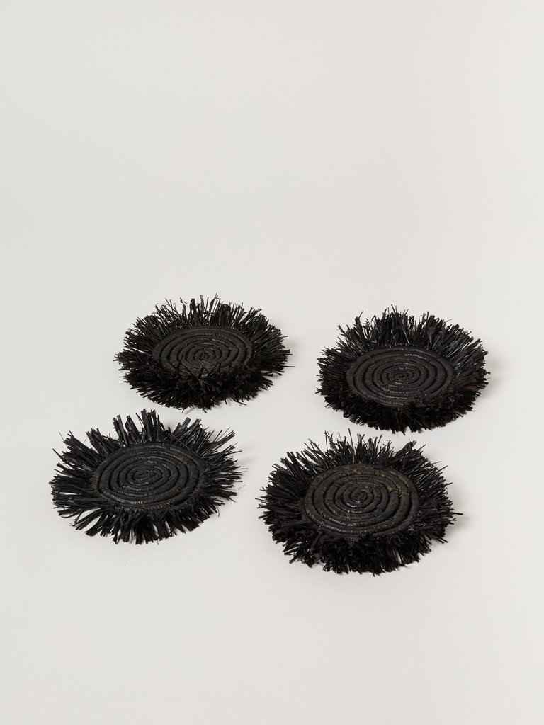 Fringed Natural Coasters, Set of 4 - Black