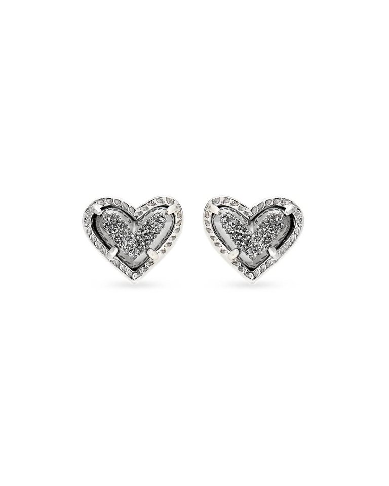 Ari Heart Stud Earrings In Rhodium Platinum Drusy Kendra Scott In Platinum Drusy