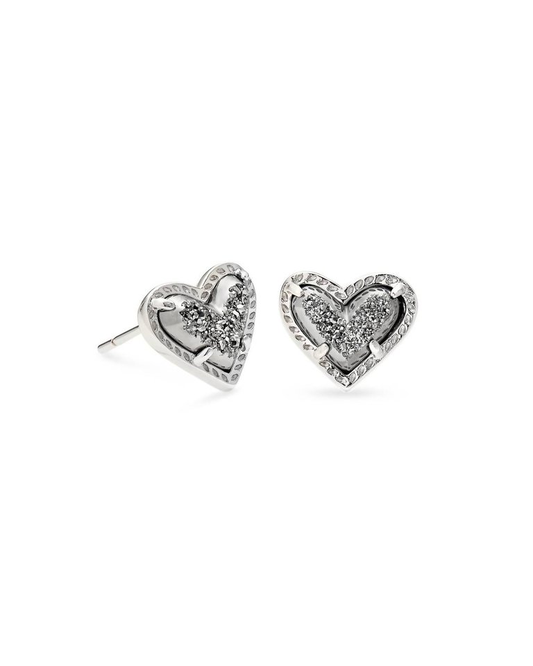 Ari Heart Stud Earrings In Rhodium Platinum Drusy Kendra Scott In Platinum Drusy - Platinum Drusy