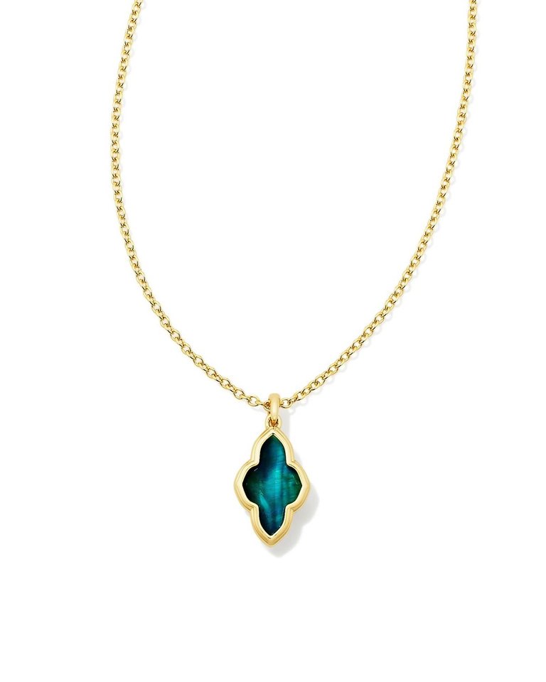 Framed Abbie Gold Short Pendant In Teal Tigers Eye