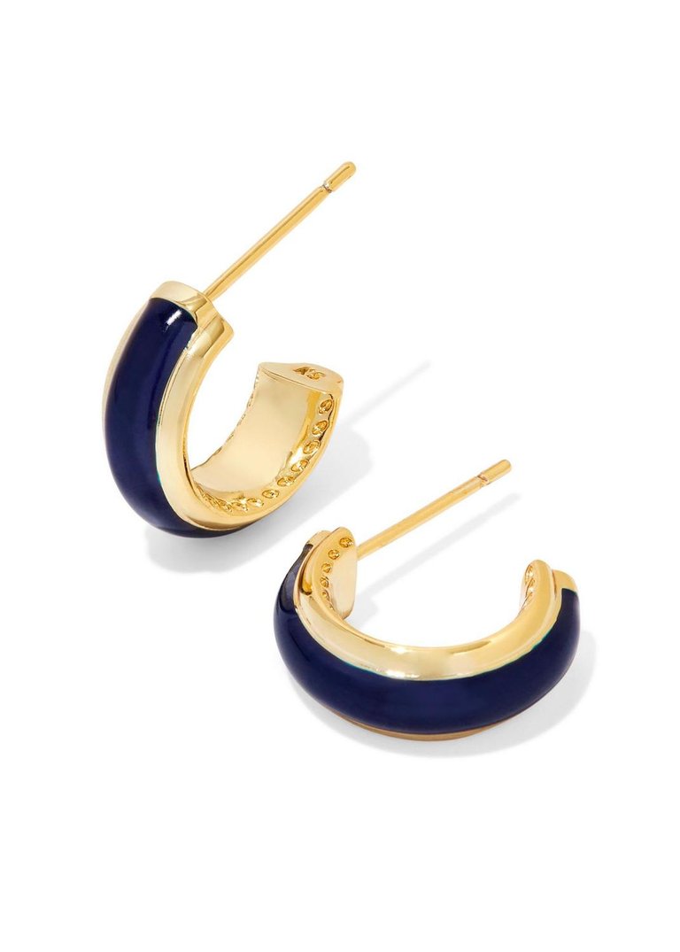 Women's Ainsley Huggie Earrings In Gold/navy Enamel - Gold/navy Enamel