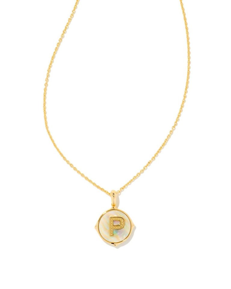 Women's Letter P Disc Pendant Necklace In Gold Iridescent Abalone - Gold Iridescent Abalone