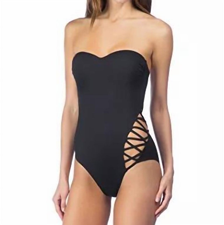 Bandeau One Piece Swimsuit In Solid Black