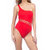 Sexy Cut Out One Shoulder One Piece Swimsuit In Flame Solid - Flame Solid