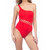 Sexy Cut Out One Shoulder One Piece Swimsuit In Flame Solid - Flame Solid