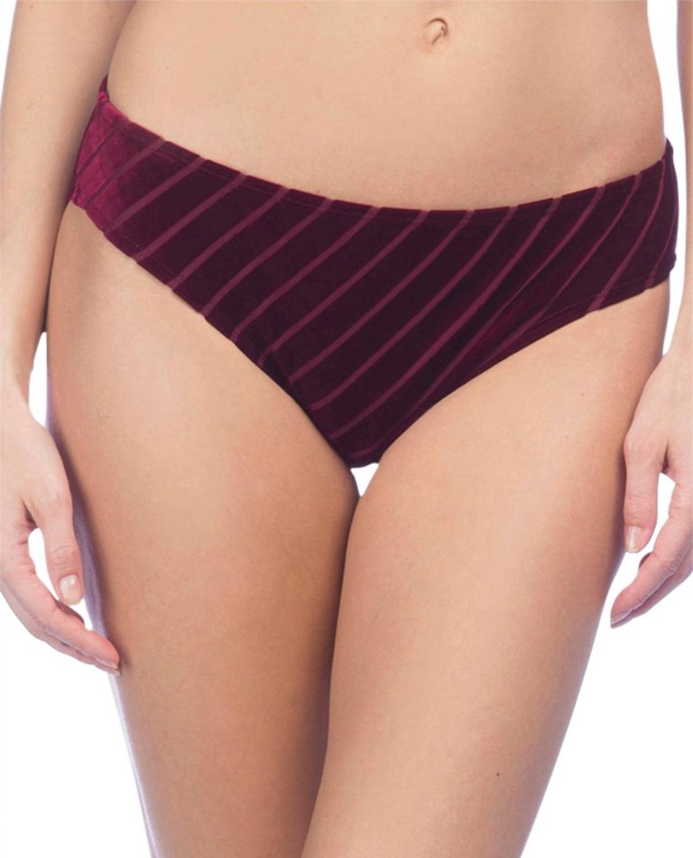 Stripe Hipster Bikini Bottom In Kkc Burgundy Velvet - Kkc Burgundy Velvet