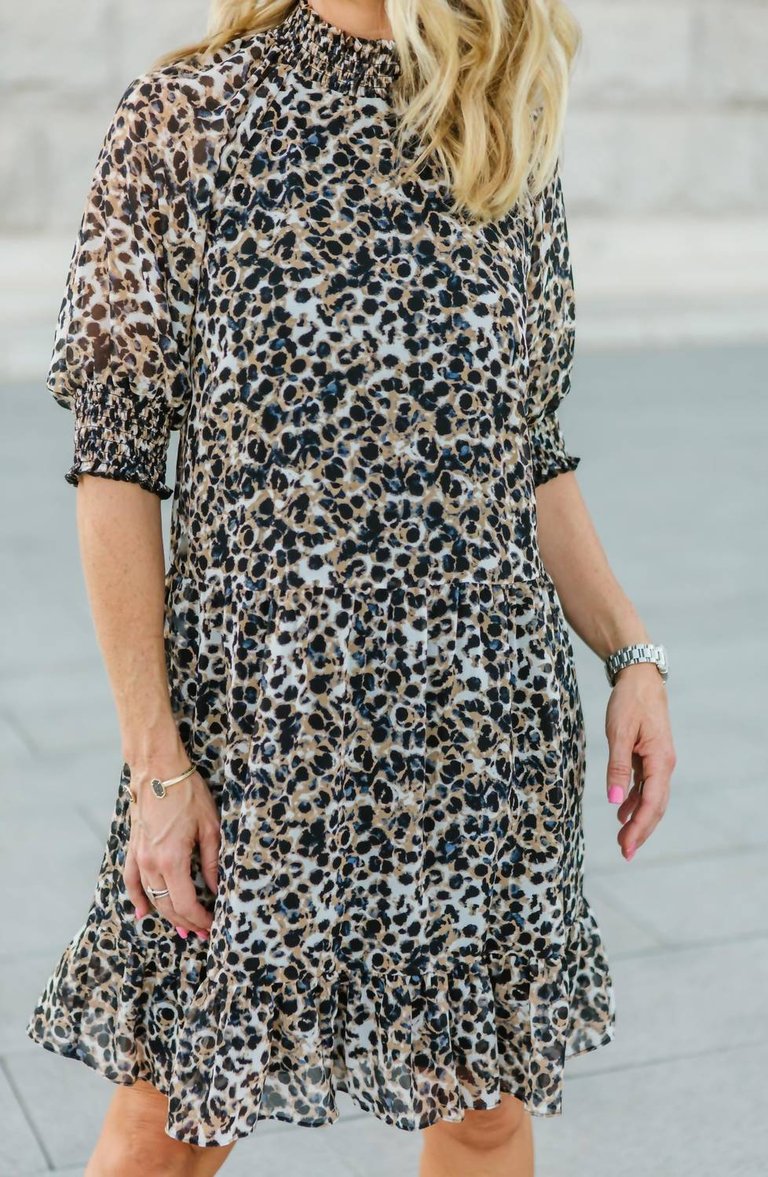 Belle Mock Neck Dress In Leopard Print