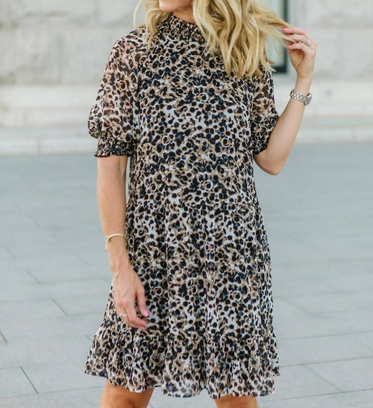 Belle Mock Neck Dress In Leopard Print - Leopard Print