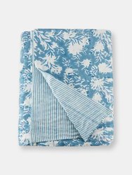 Capri Blue Block Print Stitched Throw Blanket