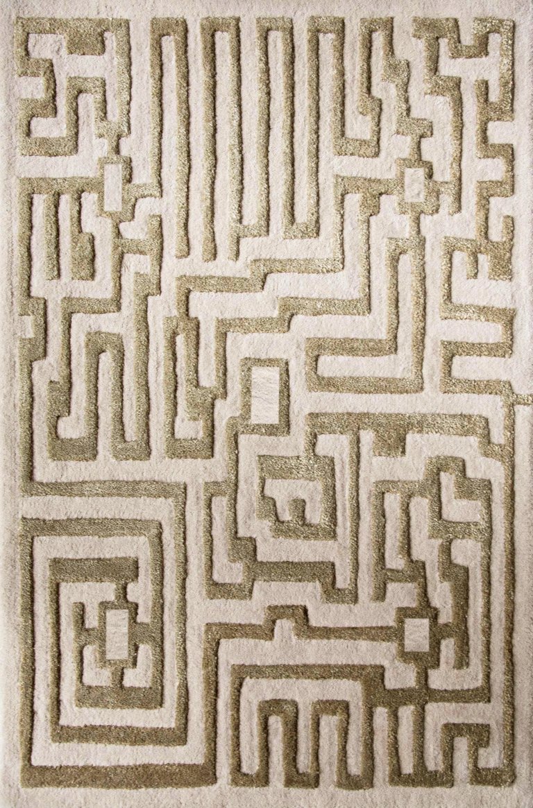 Theseus Hand-Tufted Maze Rug - Wheat Tan