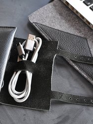 Leather Cord Wrap Pouch - Black