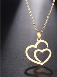 Stainless Steel Gold Plated Double Heart Pendant with Chain