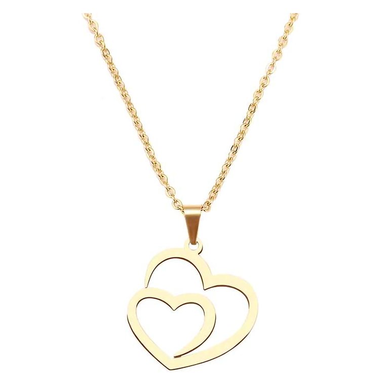 Stainless Steel Gold Plated Double Heart Pendant with Chain - Adore