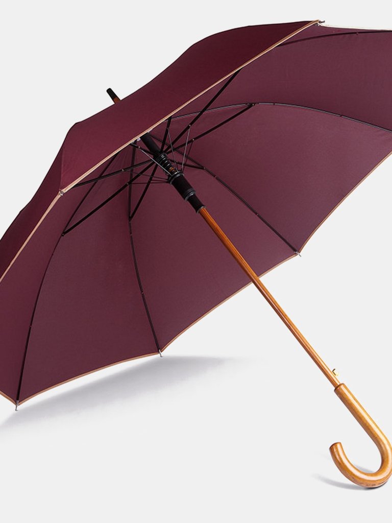 Kimood Unisex Automatic Open Wooden Handle Walking Umbrella (Burgundy/ Beige) (One size (Classic 23”)) - Burgundy/ Beige