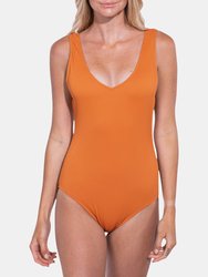 Tangerine Ribbed V Neck One Piece