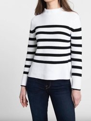 Striped Rib Funnel Sweater - Winter White/Black