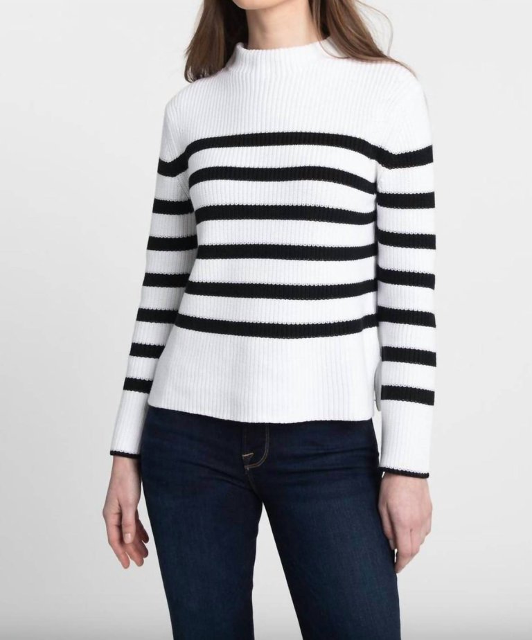 Striped Rib Funnel Sweater - Winter White/Black