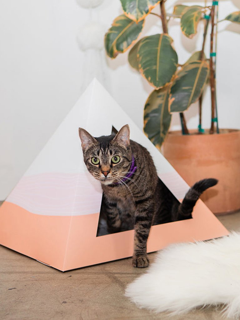 'Wavey' Cardboard Cat Pyramid - White