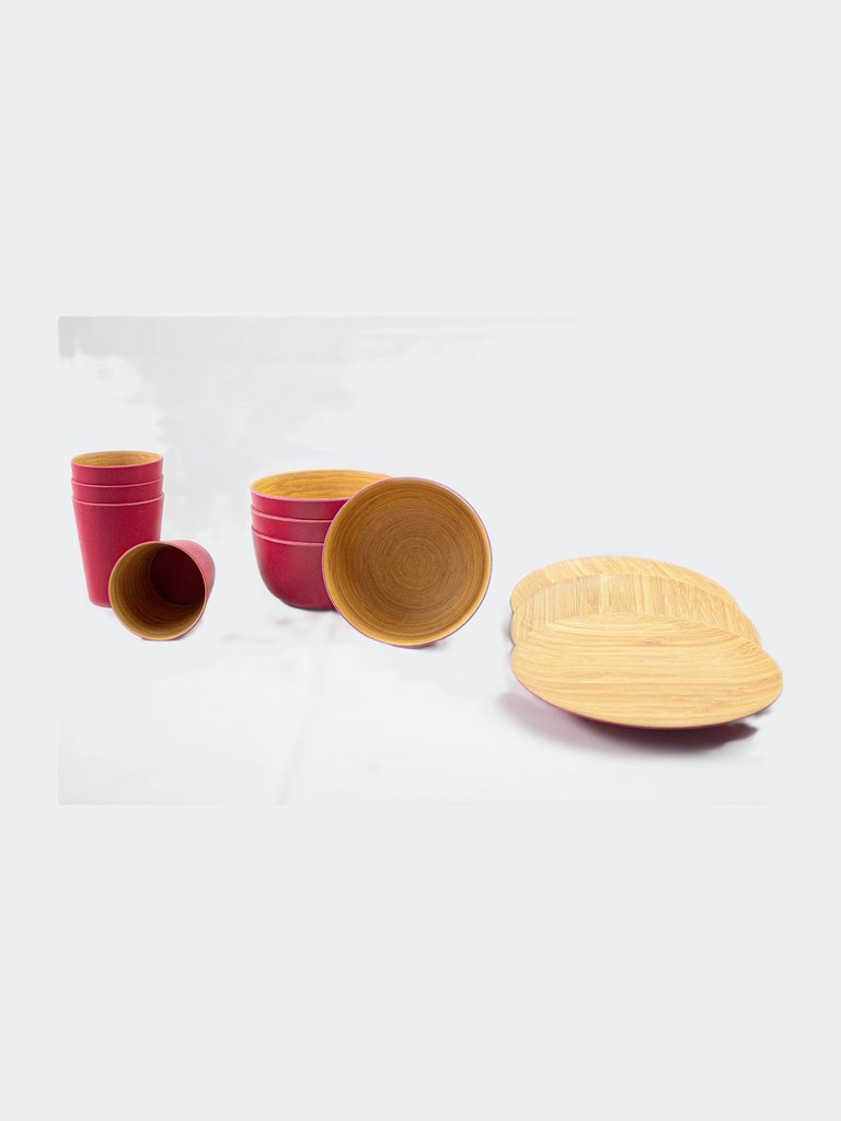 Melamine With Bamboo Dining Set - Pink