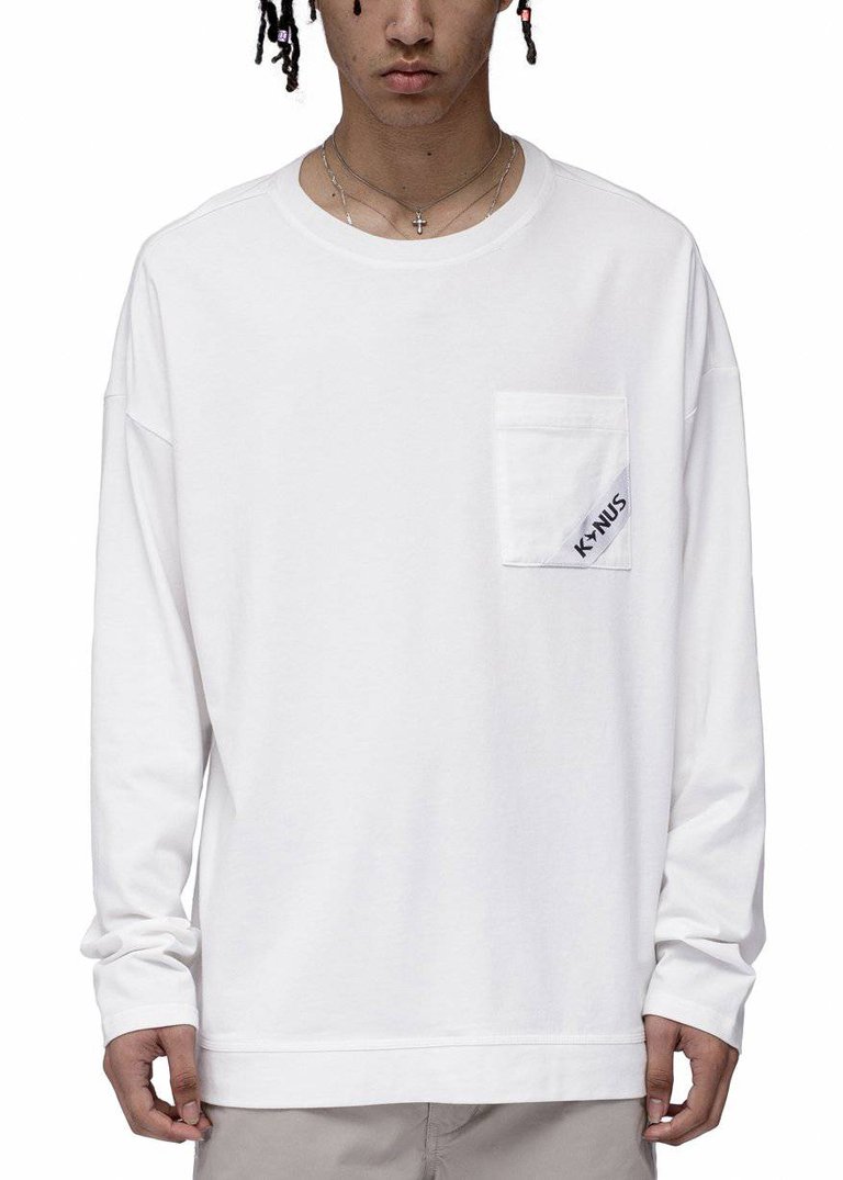 Long Sleeve Oversize Pocket Tee - White - White