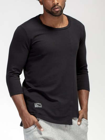 Konus Men's 3/4 Sleeve Tee With Uneven Hem In Black product