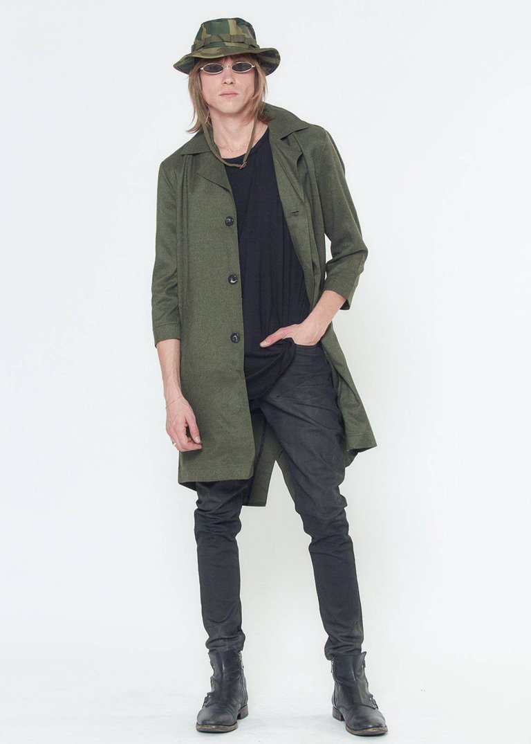 Men's 3Q Sleeve Fish Tail Coat - Olive - Olive