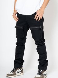 Men's 5 Pocket Slim Pants With Cargo Pockets - Black